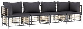 4 pcs conjunto lounge de jardim c/ almofadões vime PE antracite