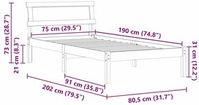 Estrutura da Cama com luzes de tira LED com cabeceira Castanho 75 x 19