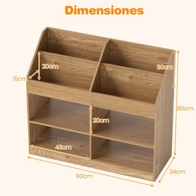 Estante Infantil Organizadora de Brinquedos 90 x 34 x 80 cm com 4 Compartimentos Abertos Estilo Natural