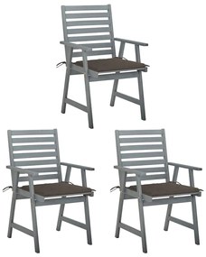 vidaXL Cadeiras de jantar p/ jardim 3 pcs c/ almofadões acácia maciça