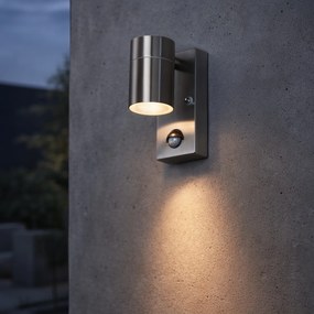 Candeeiro de parede exterior em aço IP44 com sensor de movimento - Solo