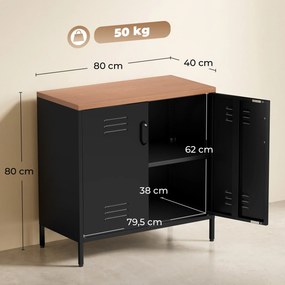 Aparador metálico para sala 80 x 40 x 80 cm, móvel de arrumação industrial com 2 portas e prateleira ajustável, preto