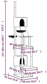 Árvore gatos altura ajustável chão-teto 277-303 cm cinza-escuro
