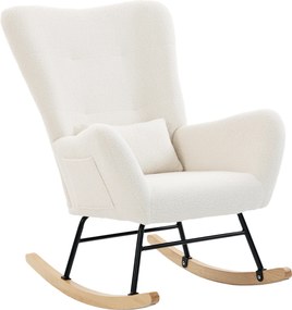 HOMCOM Poltrona Baloiço em Borrego Poltrona para Amamentação com Encosto Acolchoado Almofada e Base de Madeira de Borracha 67x82x100 cm Creme | Aosom Portugal