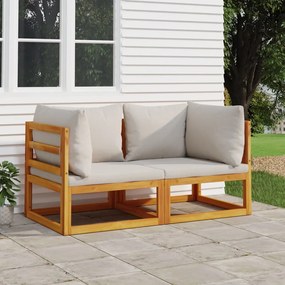 vidaXL Sofás de canto 2 pcs acácia maciça c/ almofadões cinza-claro