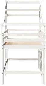 Cama alta c/ escada e telhado 90x200 cm pinho maciço branco