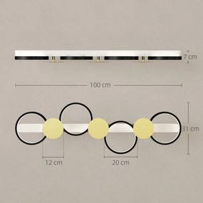 Candeeiro de Teto Regulável com 4 Focos Controlo Remoto Modos de Cena 1500 lm 38 W 3000 K-6500 K 100x31x7 cm Preto e Dourado