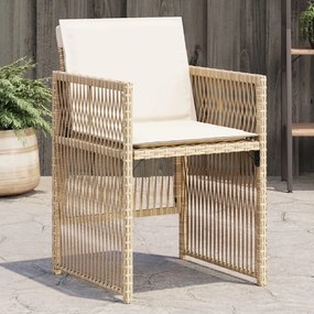 Cadeiras de jardim com almofadões 4 pcs vime PE bege