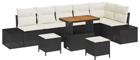 Conjunto de Sofá de Jardim vidaXL de 9 Peças com Almofadas Preto Ratta