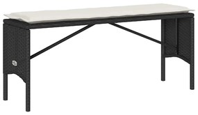 3 pcs conjunto de jantar p/ jardim c/ almofadões vime PE preto