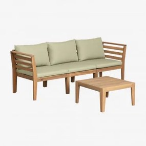 Conjunto De Sofá Modular De 3 Peças Filips Com Braços E Mesa De Centro Em Madeira De Acácia Verde Cáqui - Sklum