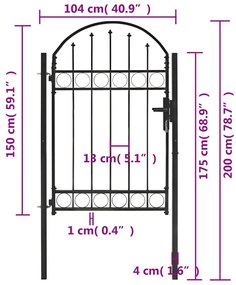 Portão para cerca com topo arqueado 100x150 cm aço preto