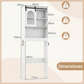 Armário sobre a Sanita, 60 x 20 x 170 cm, Porta de Correr, Branco