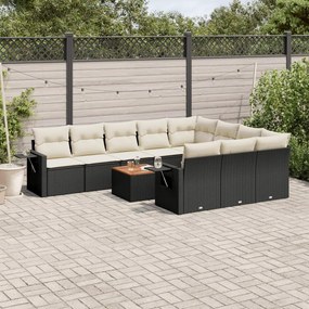 11 pcs conjunto sofás de jardim c/ almofadões vime PE preto
