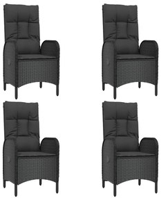 5 pcs conjunto de jantar p/ jardim c/ almofadões vime PE preto