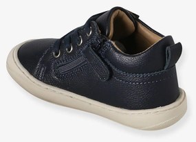 Botinhas em pele suave, com atacadores, para bebé, especial primeiros passos marinho