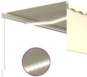 Toldo retrátil manual com estore e luzes LED 4x3 m cor creme