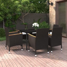 vidaXL 7 pcs conjunto de jantar p/ jardim c/ almofadões vime PE/vidro