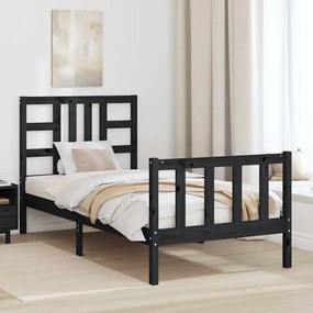 Estrutura de cama com cabeceira 90x190 cm madeira maciça preto