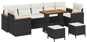 Conjunto de Sofás de 10 Peças com Almofadas Preto Rattan Polimérico Ac