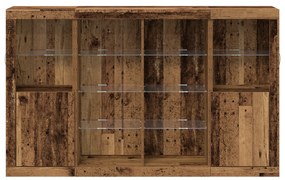 Aparador vidaXL com Luzes LED Madeira Antiga 163x37x100 cm Madeira Eng