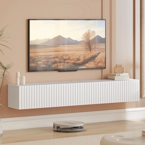 Móvel de TV suspenso de 140 cm, móvel para televisor de 72 polegadas, 2 portas rebatíveis, 140 x 25 x 22 cm, branco