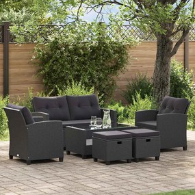 vidaXL 6 pcs conjunto sofás de jardim c/ almofadões vime PE preto