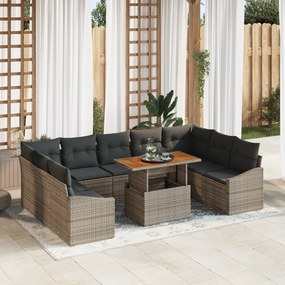 Conjunto de Sofá de Jardim de 10 Peças com Almofadas Cinza de Vime Pol