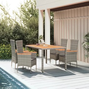 vidaXL 5 pcs conjunto de jantar p/ jardim c/ almofadões vime PE cinza