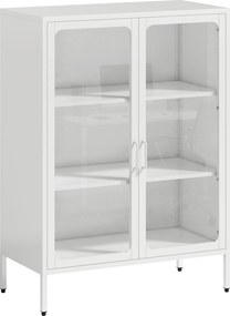 HOMCOM Móvel Porta-Documentos em Aço com 2 Portas de Vidro e Prateleiras Reguláveis, 80x40x110 cm, Branco | Aosom Portugal