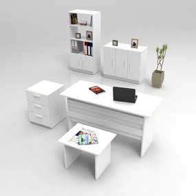 Conjunto de Mobiliário de Escritório VO14 – Branco – Mesas: 140x73,8x6