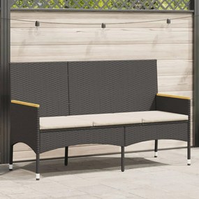 vidaXL Banco de jardim com almofadões 3 lugares vime PE preto
