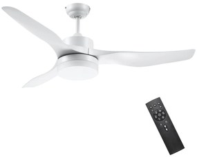 HOMCOM Ventoinha de Teto 20,5W Diâmetro 132cm com Controle Remoto Luz LED Ajustável em 3 Níveis 3 Lâminas Reversíveis 6 Velocidades e Temporizador para Dormitório Sala de Estar Branco