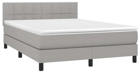 Cama box spring c/ colchão e LED 140x190 cm tecido cinza-claro