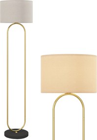 Candeeiro de pé com abajur em linho, casquilho E27, estilo moderno, com interruptor de pé, para sala de estar e quarto, 156 cm, dourado e preto