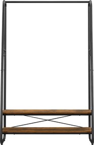 Guarda roupa aberto 45 x 100 x 160 cm, cabideiro com 2 prateleiras, 6 ganchos em forma de S castanho vintage-preto