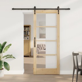 Conjunto de Porta Deslizante vidaXL com Ferragens 83x202 cm Madeira Sólida de Pinho