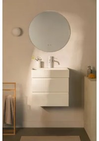 Conjunto De Móvel De Casa De Banho Em Madeira E Chapa De Freixo Com Lavatório Integrado Ona Branco & Redondo Led E Anti-embaciamento Ø70 - Sklum