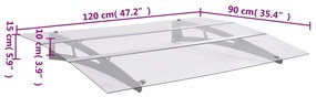 Toldo para porta 120x90cm policarbonato prateado e transparente