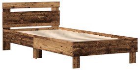 Estrutura de Cama sem Colchão com Luzes LED Madeira Velha 90x190 cm