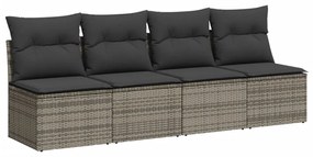 10 pcs conjunto sofás de jardim c/ almofadões vime PE cinzento