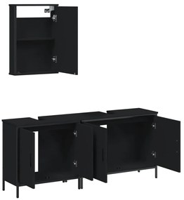 3 pcs conjunto móveis casa de banho derivados de madeira preto