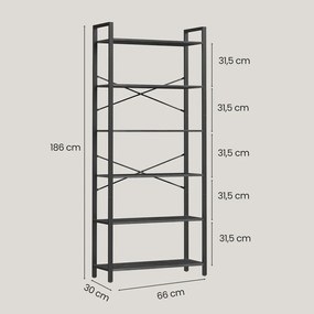 Estante de 6 prateleiras 30 x 80 x 186 com estrutura em aço preta