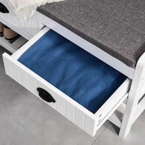 HOMCOM Cabide Sapateira com banco 4 ganchos 2 compartimentos abertos 2 gavetas removíveis e prateleira inferior moderna para corredor entrada 87x42x172 cm Branco
