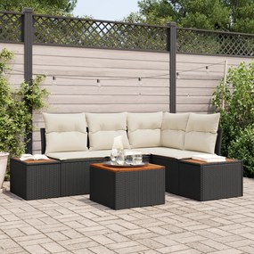 Conjunto de Sofá para Jardim vidaXL de 5 Peças com Almofadas Preto Polirrattan Acácia
