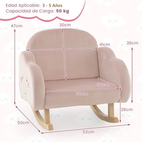Cadeira de baloiço para crianças estofada com pernas de madeira maciça Almofadas antiderrapantes no quarto 52 x 50 x 47 cm Rosa