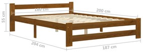 Estrutura de cama 180x200 cm madeira pinho maciço castanho mel