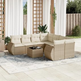9 pcs conjunto de sofás p/ jardim com almofadões vime PE bege