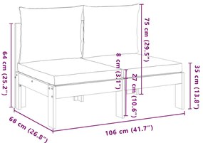 Sofá 2 lug. jardim s/ apoio braços c/ almofadões acácia maciça