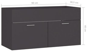 Armário de lavatório 90x38,5x46 cm contraplacado cinzento